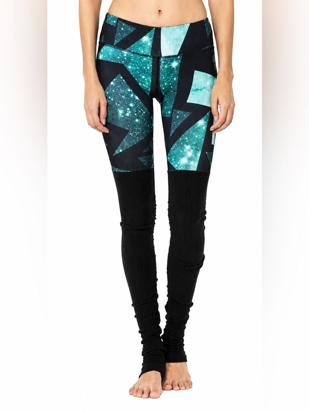 Alo Yoga Goddess Galaxy Print Ribbed Leggings M | Green Space Stirrup Yoga Pants